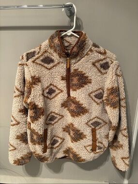 Altar'd State Cream & Brown Sherpa Zip-Up Pullover